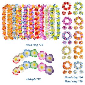 40-100pcs Hawaiian Party Artificial Flowers leis Garland Necklace Headband Garlands Beach Tropical Party Supplies Wedding Decor (Color: Set B-52pcs)