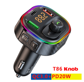 Korseed Car FM Transmitter Bluetooth 5.0 MP3 Audio Player QC3.0+PD Fast Charging Wireless Handsfree Car Kit with LED Backlit (Digital Media Format: T86)