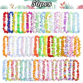 40-100pcs Hawaiian Party Artificial Flowers leis Garland Necklace Headband Garlands Beach Tropical Party Supplies Wedding Decor (Color: Set C-50pcs)