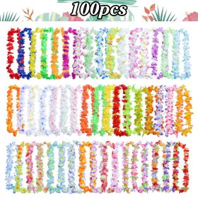 40-100pcs Hawaiian Party Artificial Flowers leis Garland Necklace Headband Garlands Beach Tropical Party Supplies Wedding Decor (Color: Set E-100pcs)